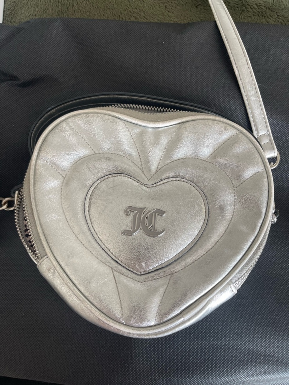 Juicy Couture Metallic Silver Heart Crossbody purse